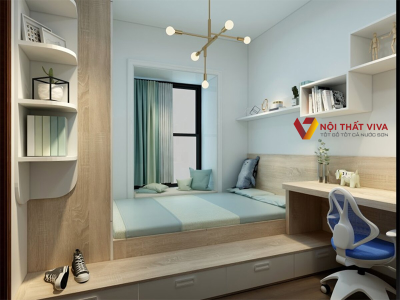 Mẫu thiết kế thi công nội thất phòng ngủ cho nam được thực hiện bởi Nội thất Viva.