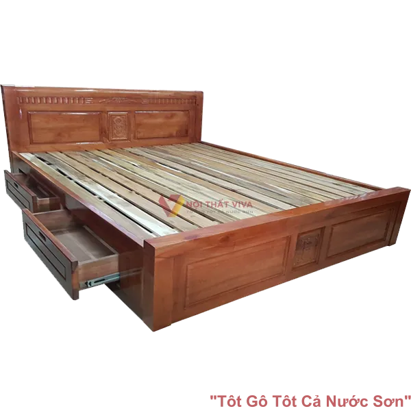 Giường Gỗ Sồi 1M8X2M Ngăn Kéo Màu Cánh Gián Giá Rẻ