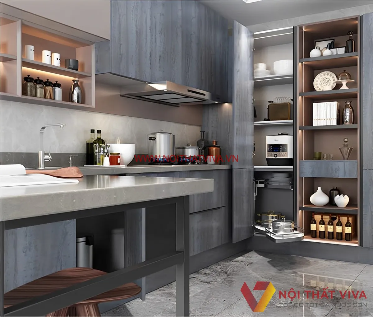 Tủ Bếp Mdf Chống Ẩm Lõi Xanh Cao Cấp Phủ Melamine Hiện Đại 