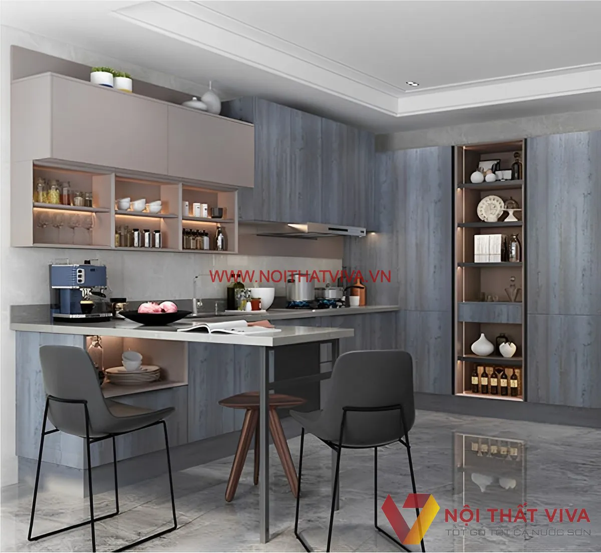 Tủ Bếp Mdf Chống Ẩm Lõi Xanh Cao Cấp Phủ Melamine Hiện Đại 