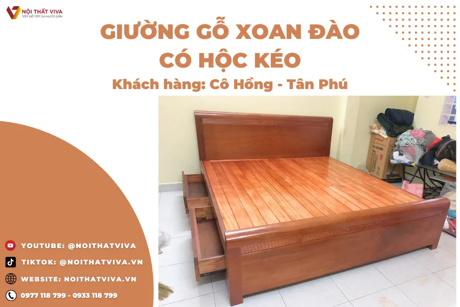 Giao Lắp Giường Gỗ Xoan Đào 1m8 