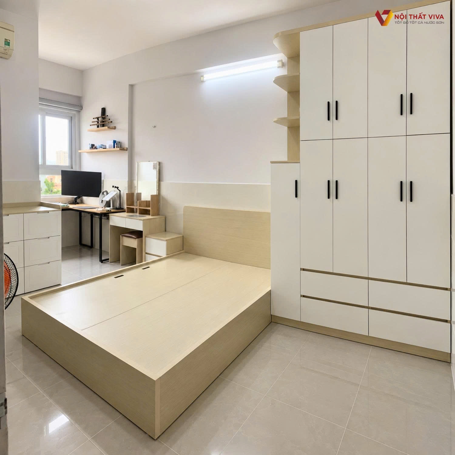 C&ocirc;ng tr&igrave;nh combo ph&ograve;ng ngủ gỗ c&ocirc;ng nghiệp đ&atilde; ho&agrave;n thiện