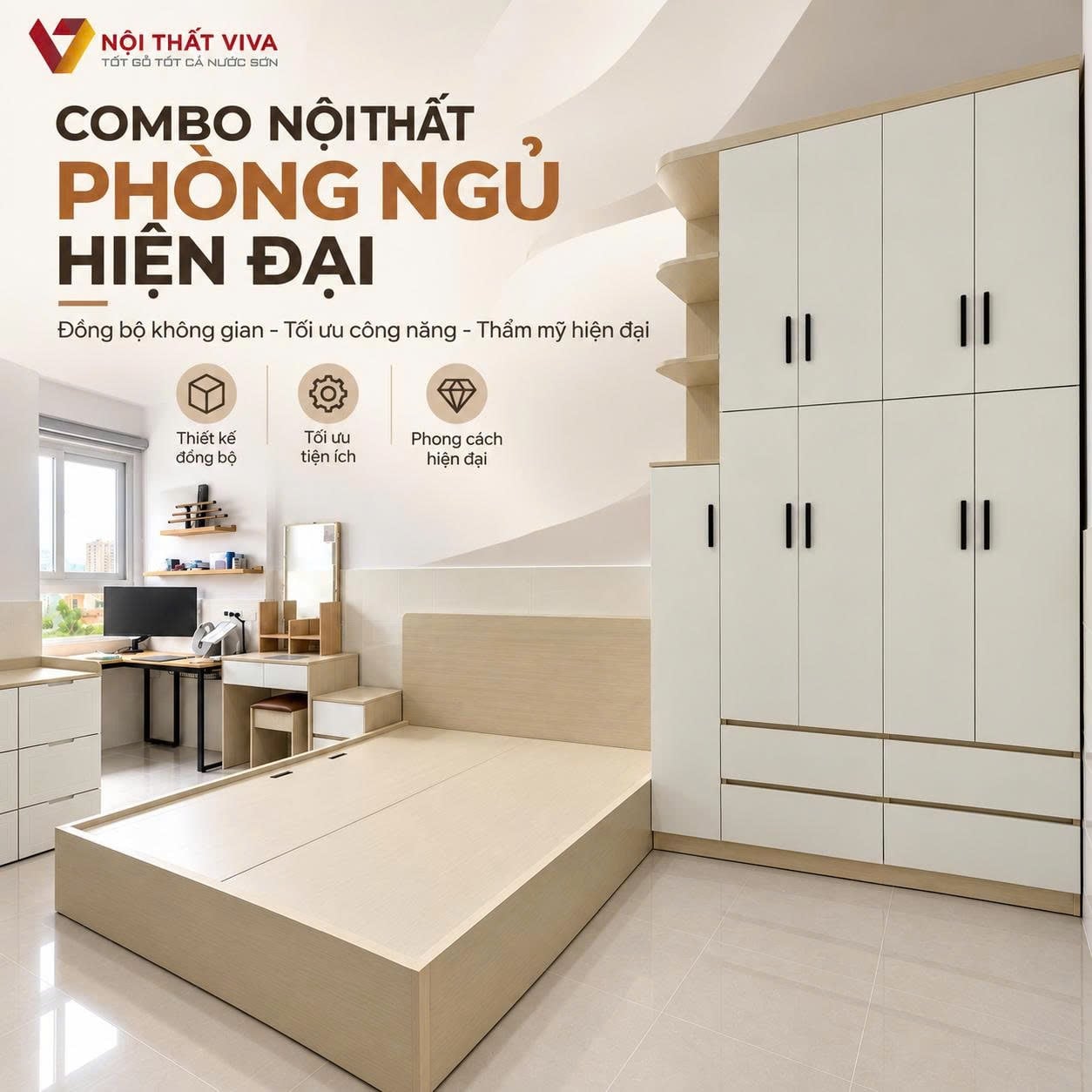 Combo ph&ograve;ng ngủ gỗ c&ocirc;ng nghiệp phong c&aacute;ch hiện đại
