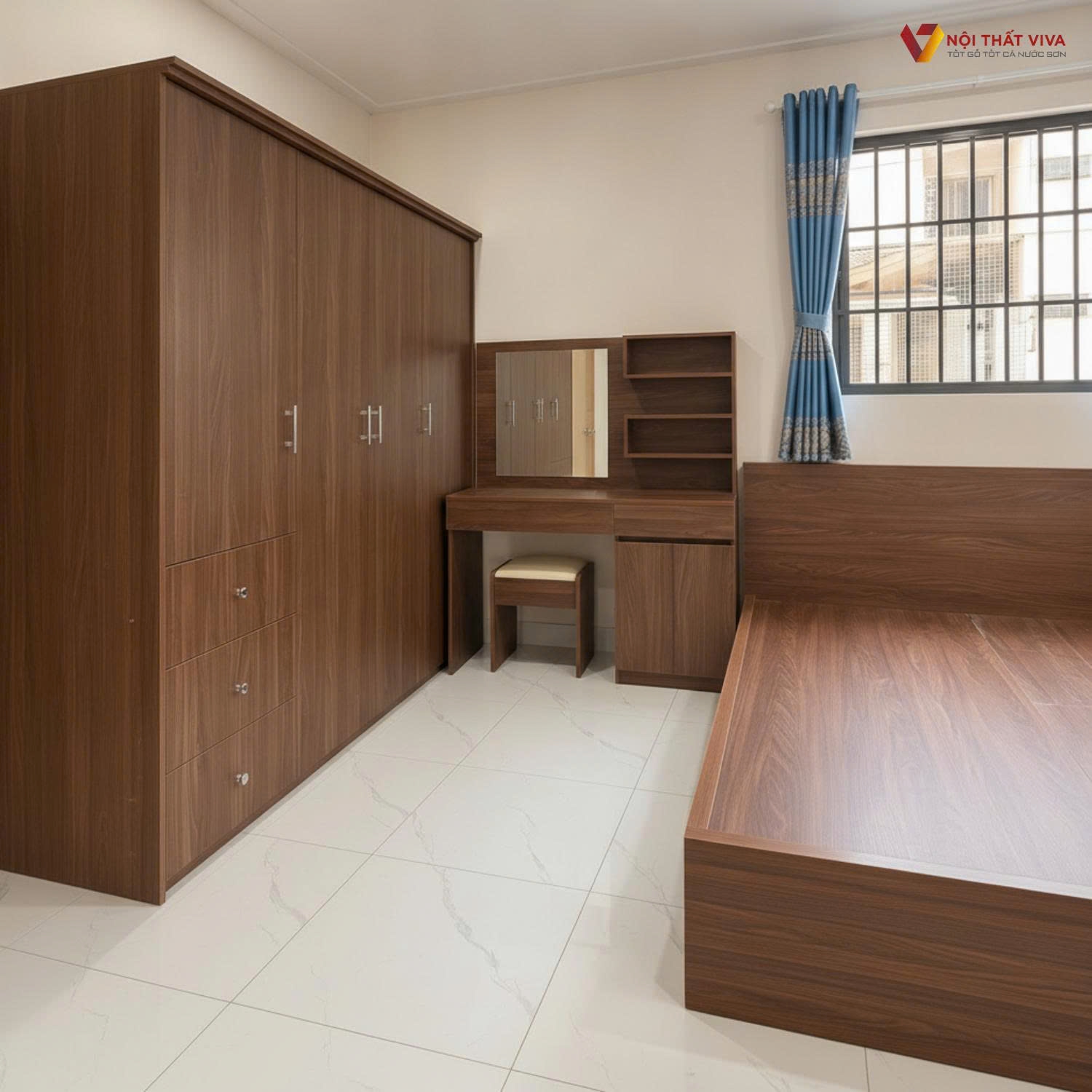 Nội thất ph&ograve;ng ngủ gỗ c&ocirc;ng nghiệp thực tế từ Nội thất Viva