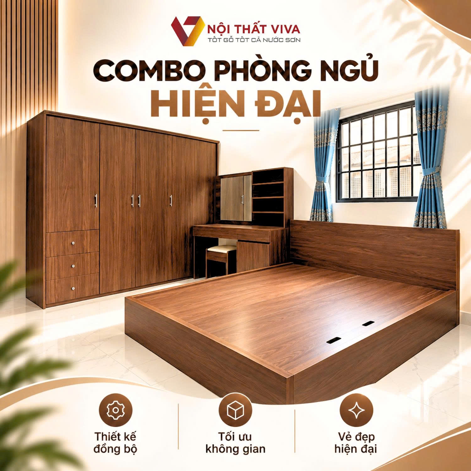Combo ph&ograve;ng ngủ gỗ c&ocirc;ng nghiệp phong c&aacute;ch hiện đại