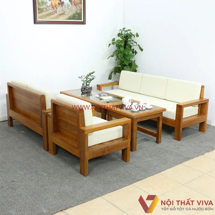 Mẫu sofa gỗ phòng khách đơn giản, hiện đại, bán chạy tại Nội thất Viva.