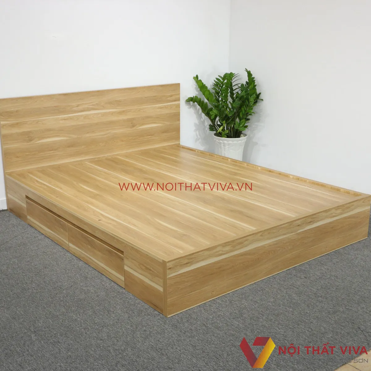 Giường Có Ngăn Kéo Gỗ MDF Phủ Melamine Màu Vàng Sọc Có Ngăn Kéo Đẹp Hiện Đại