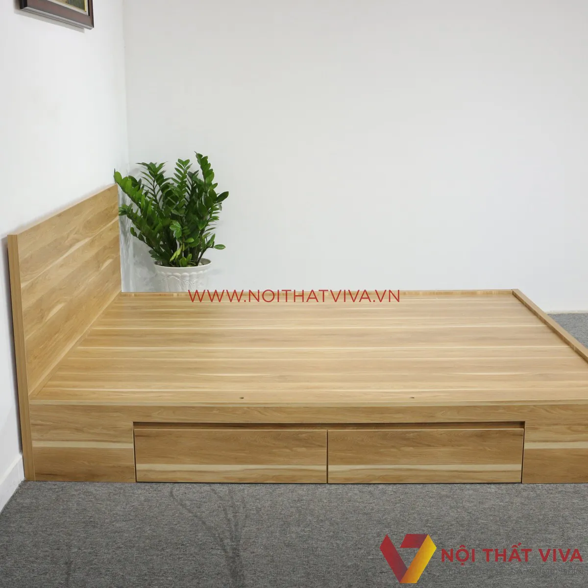 Giường Có Ngăn Kéo Gỗ MDF Phủ Melamine Màu Vàng Sọc Có Ngăn Kéo Đẹp Hiện Đại