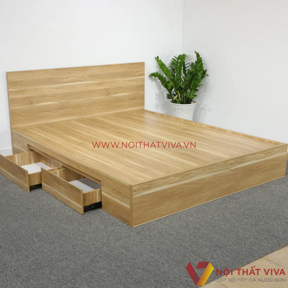 Giường Có Ngăn Kéo Gỗ MDF Phủ Melamine Màu Vàng Sọc Có Ngăn Kéo Đẹp Hiện Đại