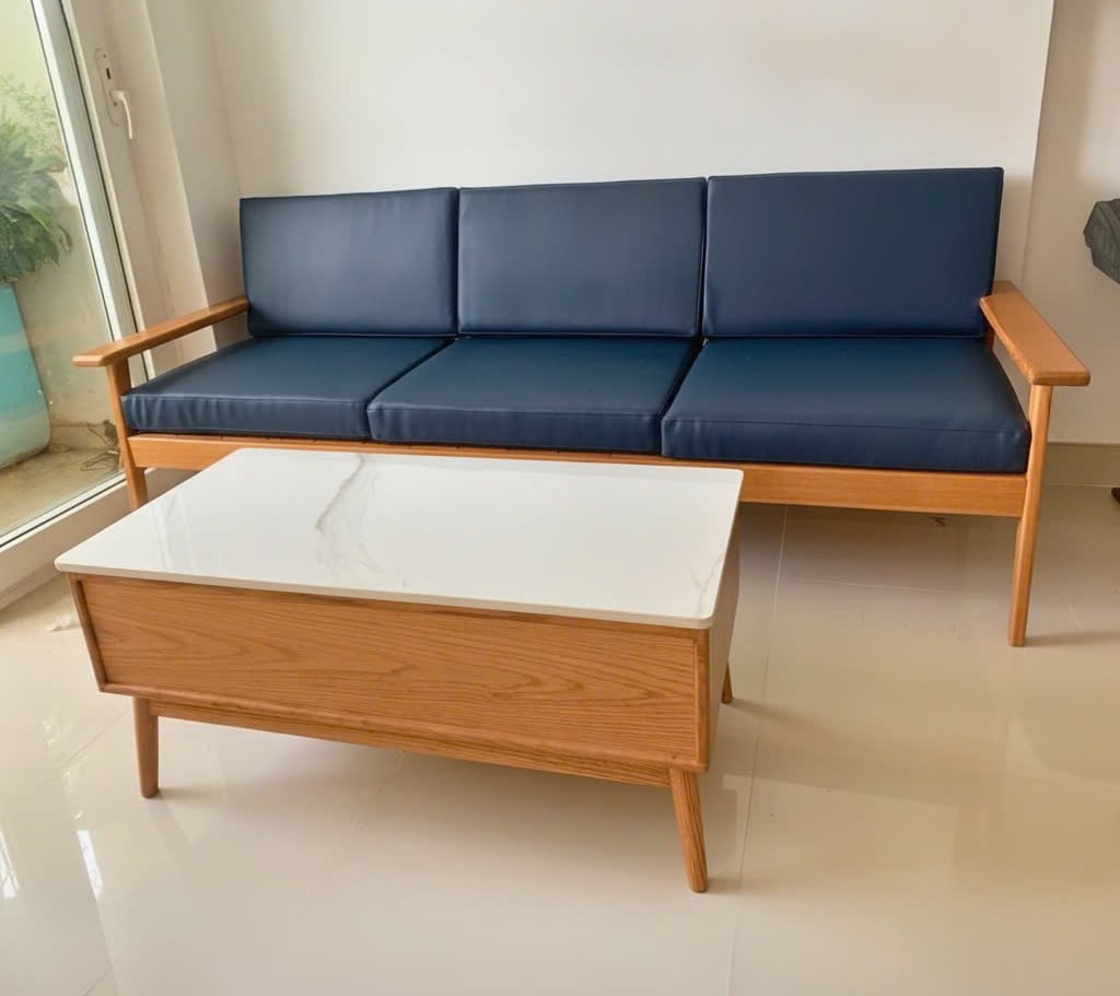 Bộ sofa gỗ sồi b&agrave;n tr&agrave; mặt đ&aacute;