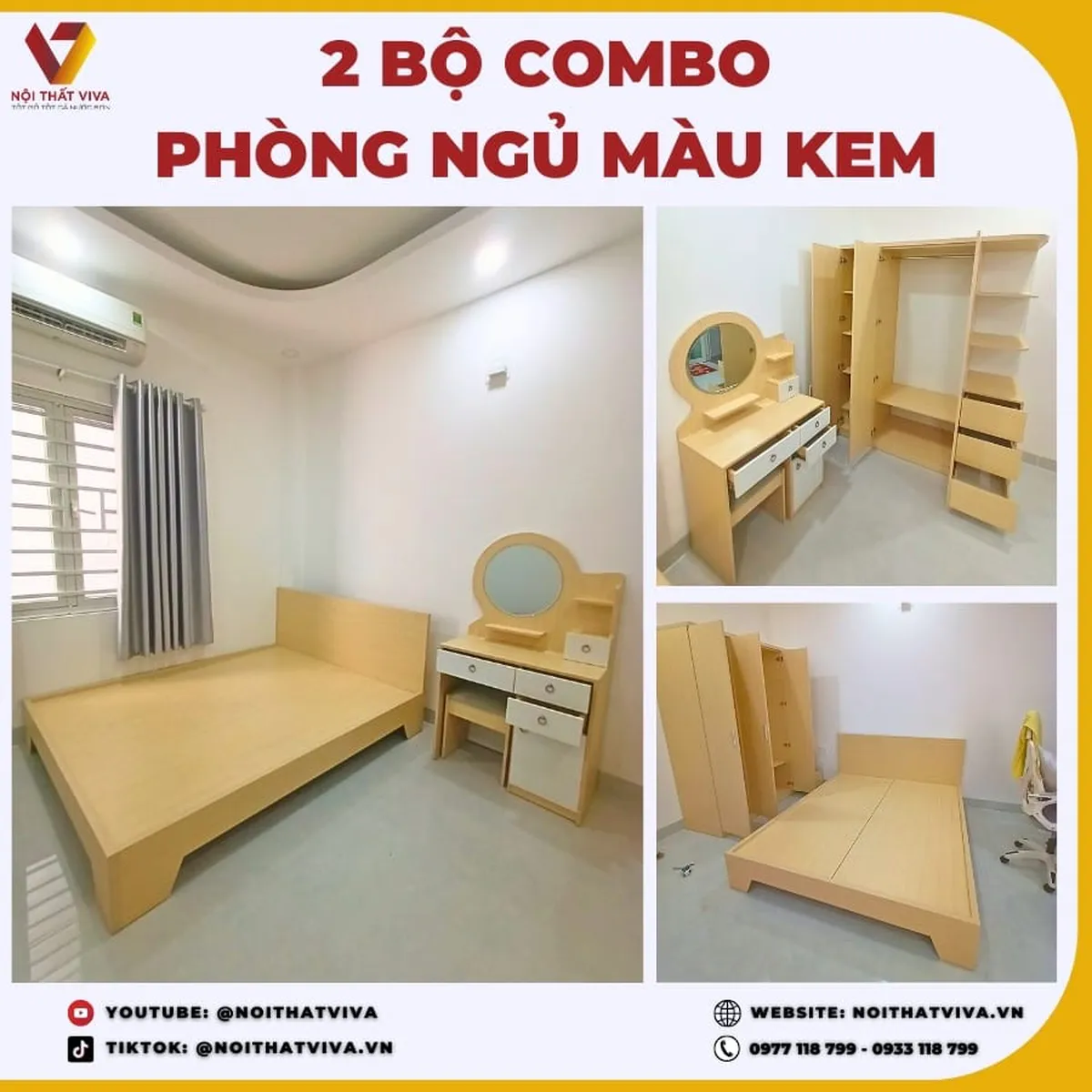 Giao Lắp Combo Nội Thất Phòng Ngủ Gỗ Công Nghiệp Màu Kem Sang Trọng Giao Lắp Combo Nội Thất Phòng Ngủ Gỗ Công Nghiệp Màu Kem Sang Trọng