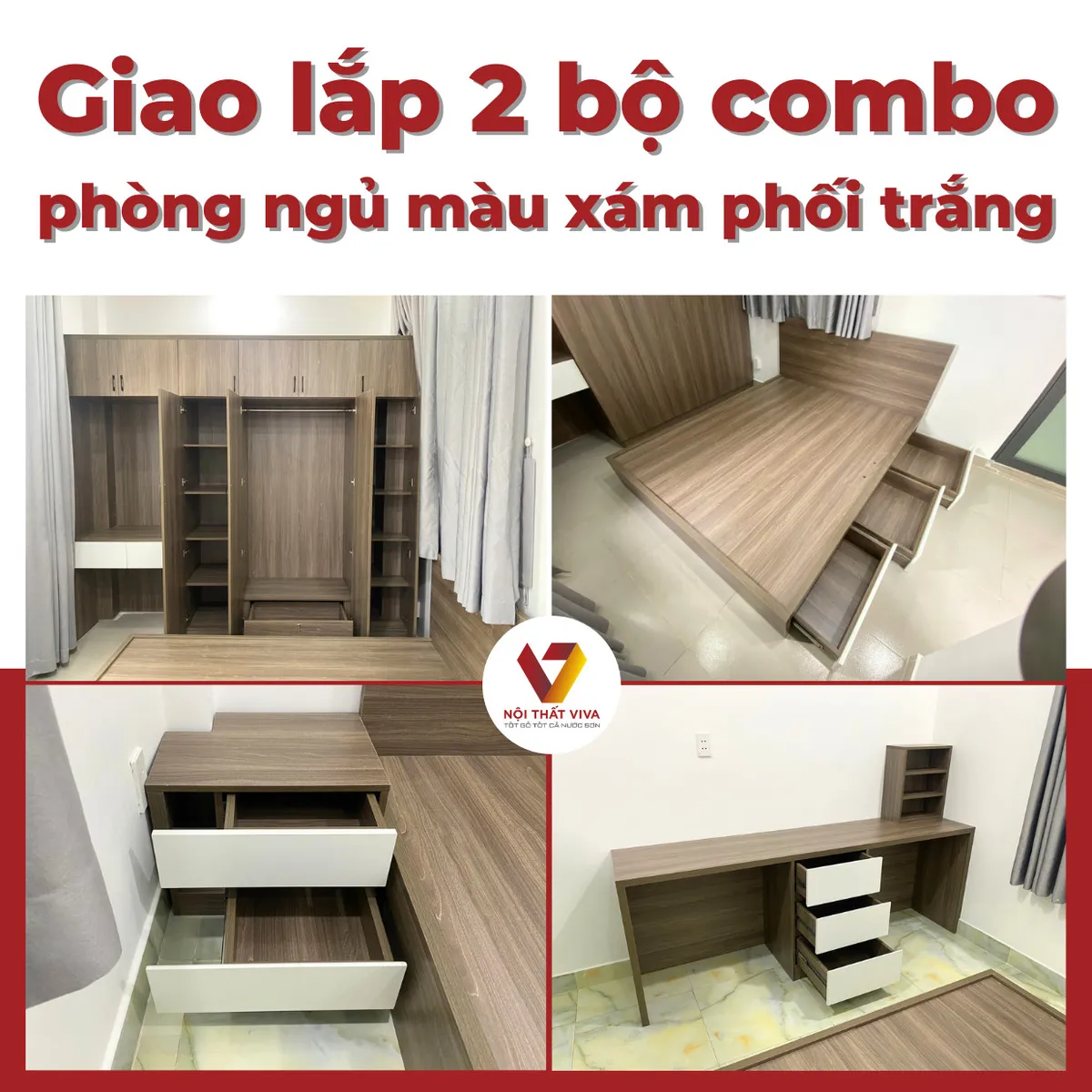 Giao Lắp Trọn Bộ Nội Thất Phòng Ngủ Gỗ MDF Phủ Melamine Màu Xám Giao Lắp Trọn Bộ Nội Thất Phòng Ngủ Gỗ MDF Phủ Melamine Màu Xám