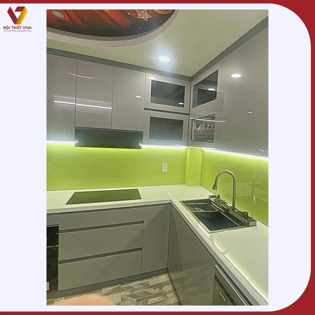 Giao Lắp Tủ Bếp Gỗ Lõi Xanh Chống Ẩm Cánh Phủ Acrylic Màu Xám Hiện Đại Giao Lắp Tủ Bếp Gỗ Lõi Xanh Chống Ẩm Cánh Phủ Acrylic Màu Xám Hiện Đại