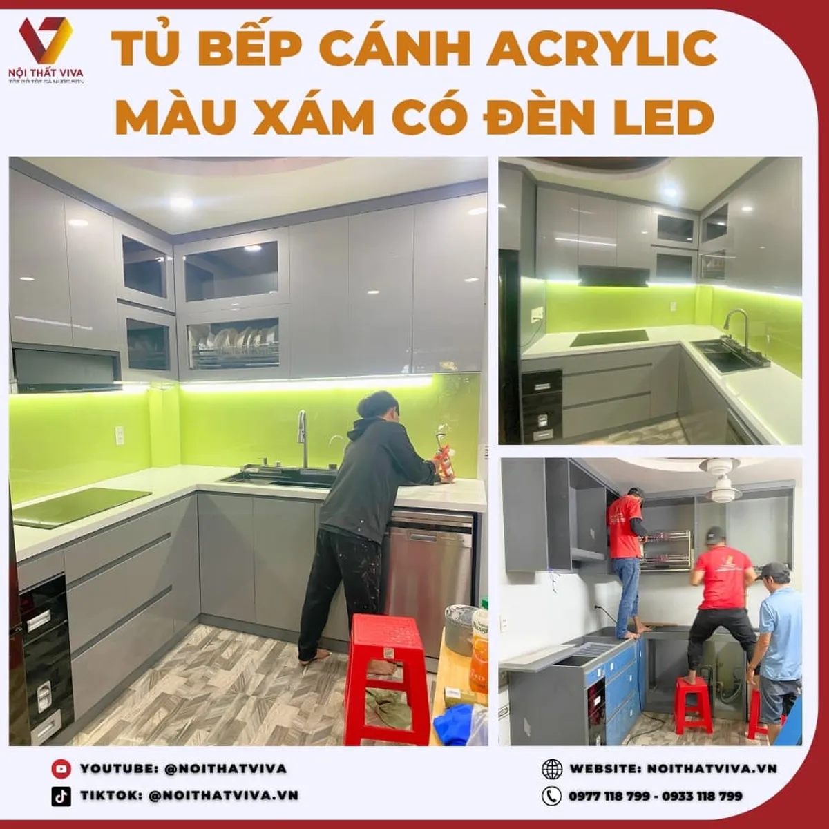 Giao Lắp Tủ Bếp Gỗ Lõi Xanh Chống Ẩm Cánh Phủ Acrylic Màu Xám Hiện Đại Giao Lắp Tủ Bếp Gỗ Lõi Xanh Chống Ẩm Cánh Phủ Acrylic Màu Xám Hiện Đại
