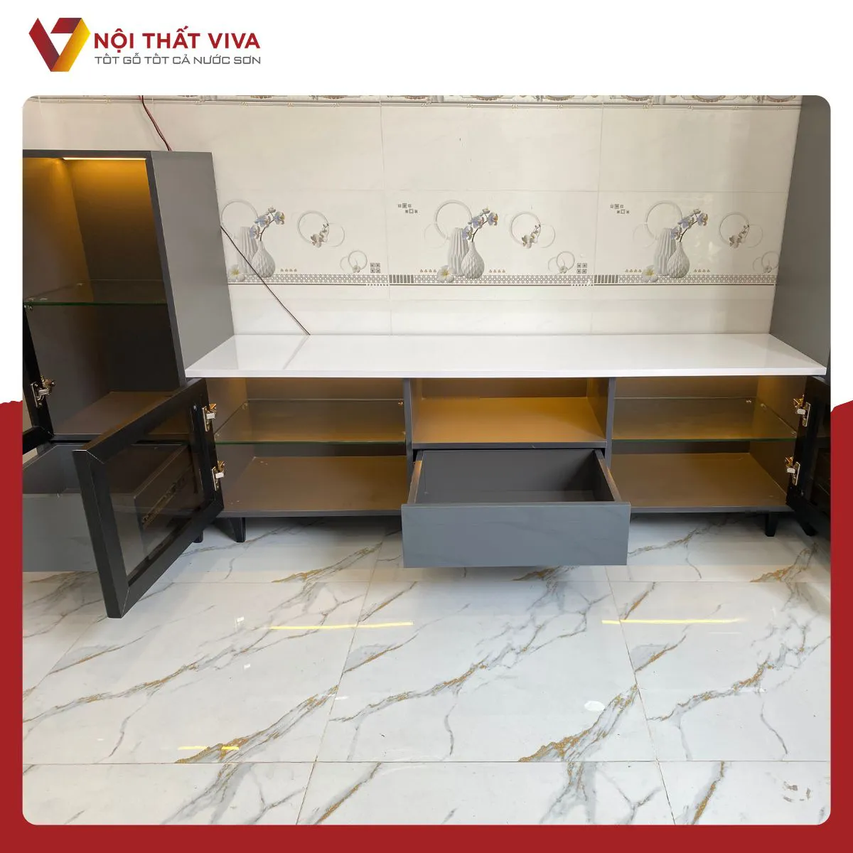 Giao Lắp Tủ Để Tivi Phòng Khách Đẹp: Khung Gỗ Acrylic Phối Cánh Kính Giao Lắp Tủ Để Tivi Phòng Khách Đẹp: Khung Gỗ Acrylic Phối Cánh Kính