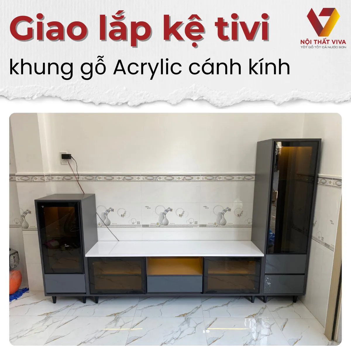 Giao Lắp Tủ Để Tivi Phòng Khách Đẹp: Khung Gỗ Acrylic Phối Cánh Kính Giao Lắp Tủ Để Tivi Phòng Khách Đẹp: Khung Gỗ Acrylic Phối Cánh Kính