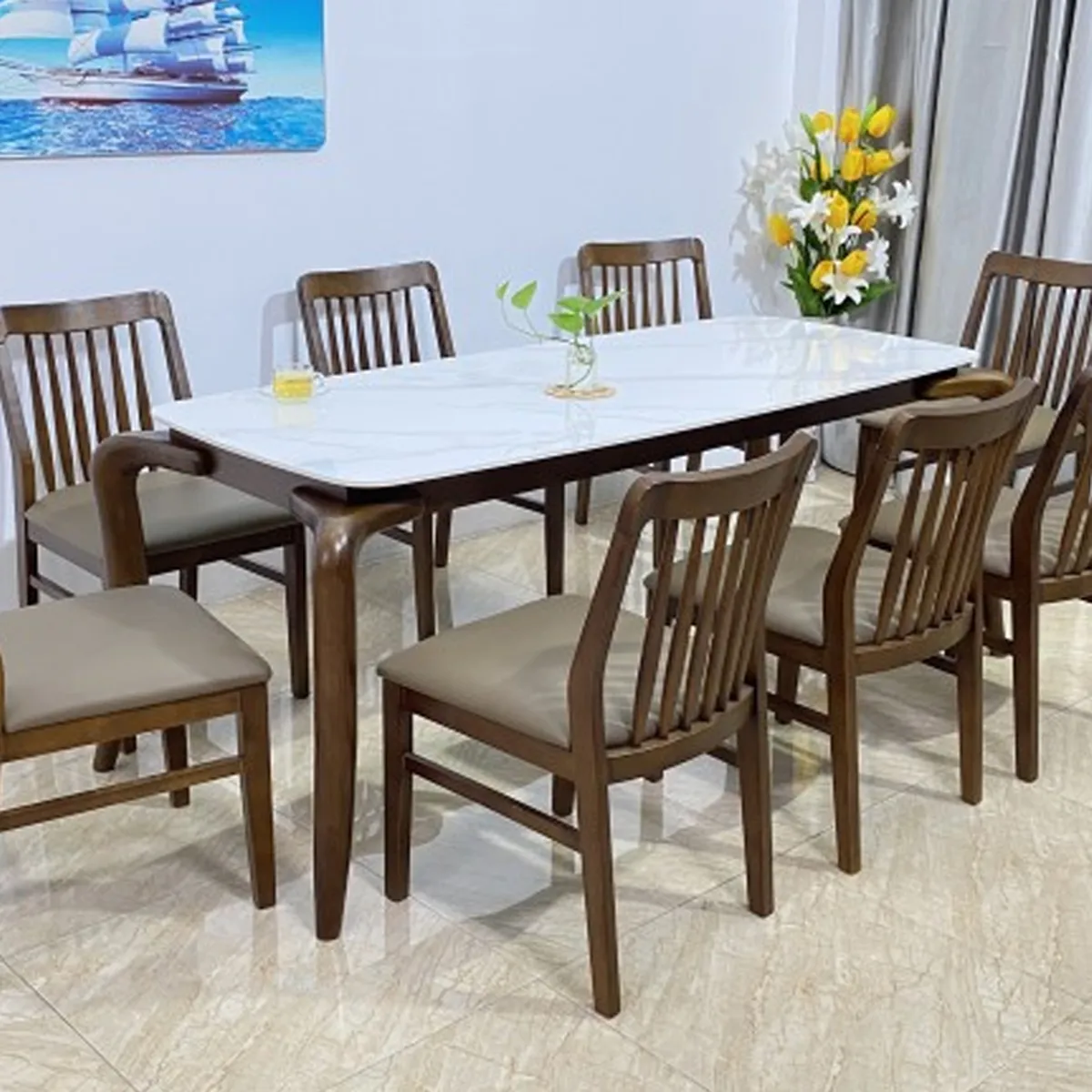 Tạo điểm nhấn cho không phòng bếp rộng lớn với bàn ăn mặt đá 8 ghế Tạo điểm nhấn cho không phòng bếp rộng lớn với bàn ăn mặt đá 8 ghế