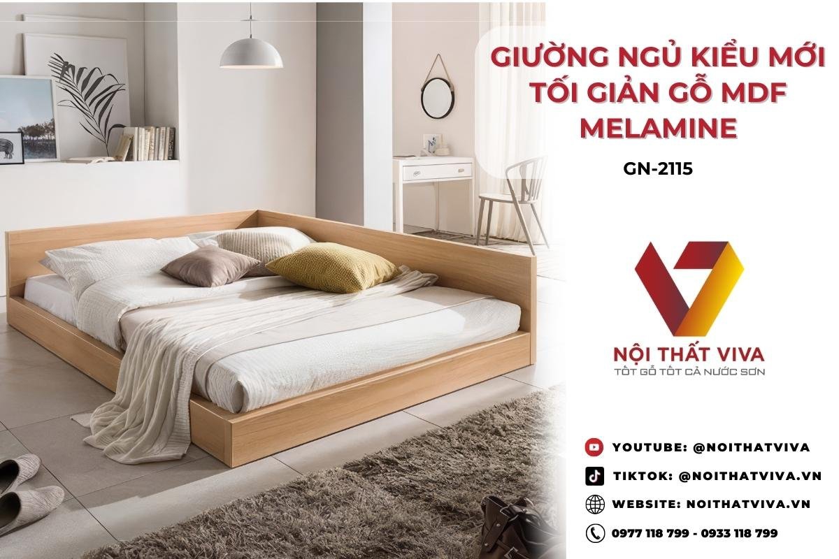 Giường Ngủ Kiểu Mới Tối Giản Gỗ MDF Melamine Màu Vàng Đẹp Giá Rẻ