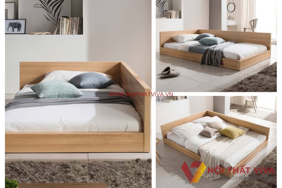 Giường Ngủ Kiểu Mới Tối Giản Gỗ MDF Melamine Màu Vàng Đẹp Giá Rẻ