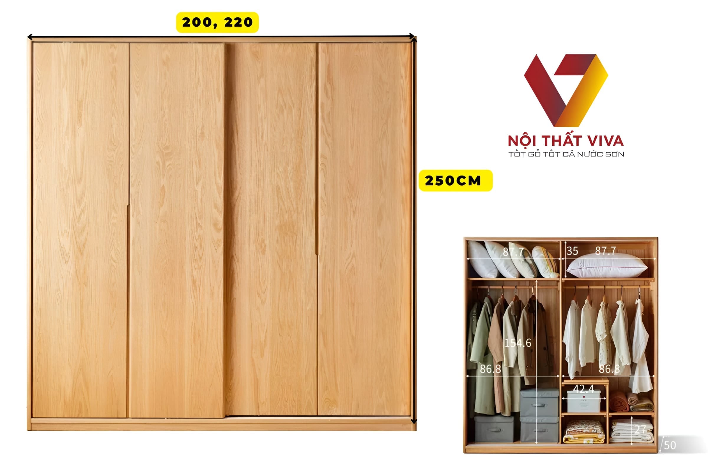 Mẫu Tủ Quần Áo Đẹp Hiện Đại Bằng Gỗ Sồi Cao Kịch Trần Cánh Lùa