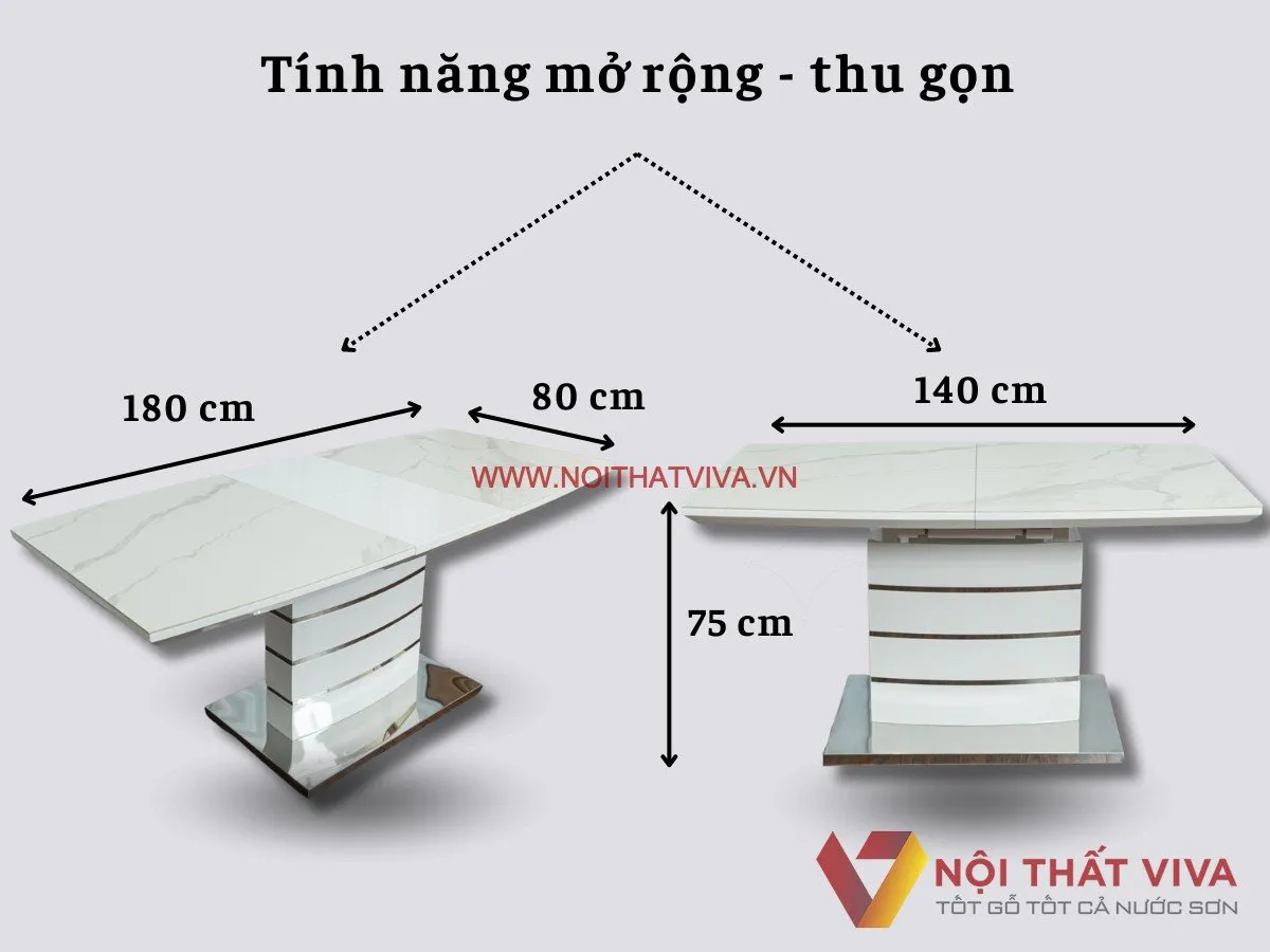 Bàn Ăn Mặt Đá Hiện Đại Gỗ Mdf Mặt Ceramic Kéo Dài Thông Minh