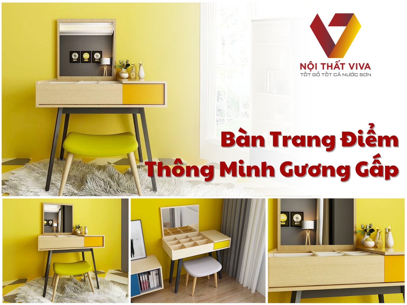 Bàn Trang Điểm Thông Minh Gương Gấp Gỗ Công Nghiêp Chất Lượng