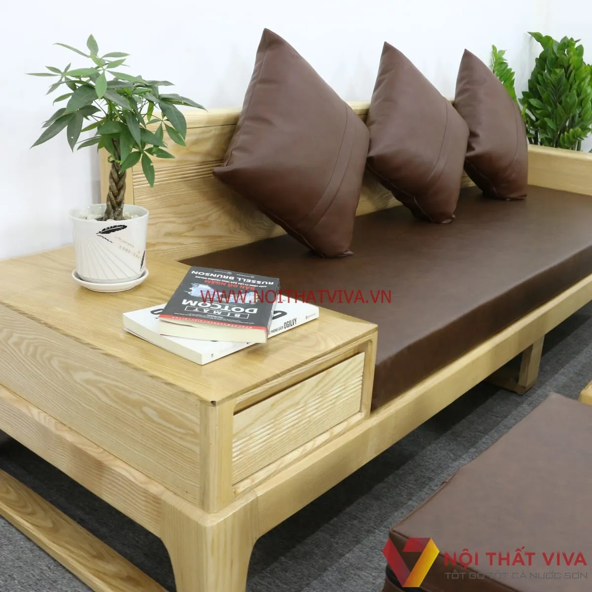 Bộ Sofa Gỗ Sồi Hiện Đại Có Nệm Màu Tự Nhiên Đẹp Giá Rẻ