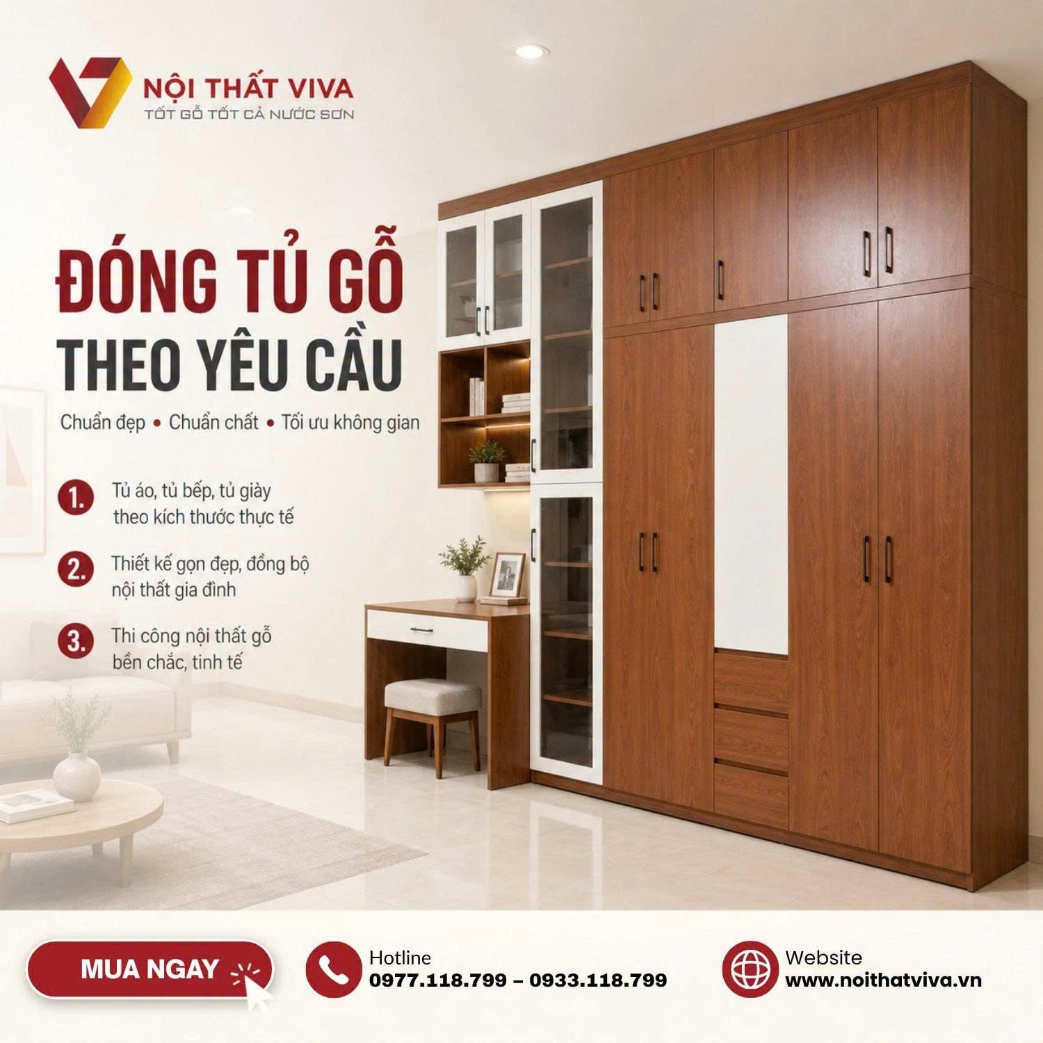 Đ&oacute;ng tủ quần &aacute;o gỗ c&ocirc;ng nghiệp theo y&ecirc;u cầu tại Nội thất Viva 