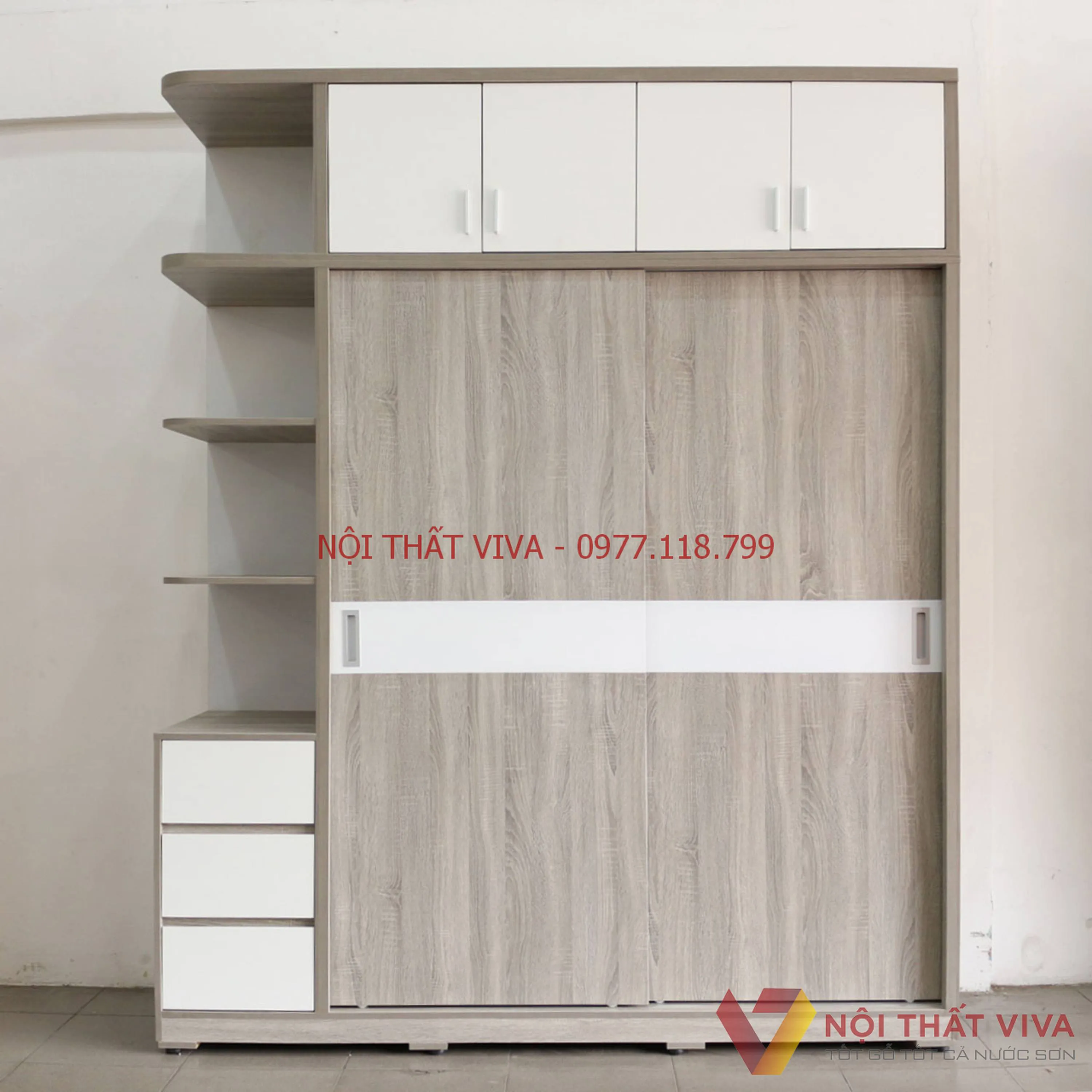 Tủ Áo Kịch Trần Cửa Lùa Gỗ MDF Melamine Màu Sọc Xám Cao Cấp