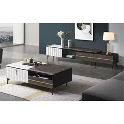 Bàn Trà Cao Cấp Và Kệ Tivi Phòng Khách Sọc Trắng Phối Nâu Sang Trọng