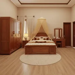 Combo Giường Tủ Bàn Trang Điểm Chất Liệu Gỗ Căm Xe Tự Nhiên 