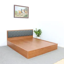 Giường Ván Công Nghiệp Màu Xoan Đào Có Đầu Nệm Đen Đẹp Giường Ván Công Nghiệp Màu Xoan Đào Có Đầu Nệm Đen Đẹp