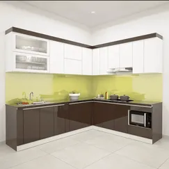 Tủ Bếp Chữ L Đơn Giản Gỗ Mdf Phủ Acrylic Màu Trắng Phối Nâu Đẹp Giá Rẻ Tủ Bếp Chữ L Đơn Giản Gỗ Mdf Phủ Acrylic Màu Trắng Phối Nâu Đẹp Giá Rẻ