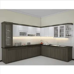 Thiết Kế Tủ Bếp Chữ L Gỗ MDF Phủ Melamine Vân Gỗ Đẹp Giá Rẻ