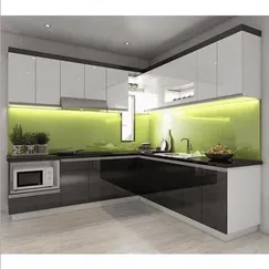 Tủ Bếp Chữ L Gỗ Mdf Phủ Acylic Cánh Trắng Phối Đen Đẹp Giá Rẻ