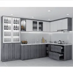 Tủ Bếp Đẹp Chữ L Gỗ Mdf Phủ Melamine Vân Gỗ Đẹp Phối Mặt Đá Hoa Cương Tủ Bếp Đẹp Chữ L Gỗ Mdf Phủ Melamine Vân Gỗ Đẹp Phối Mặt Đá Hoa Cương