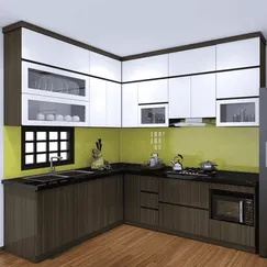 Mẫu Tủ Bếp Chữ L Nhỏ Đẹp Gỗ Mdf Màu Nâu Vân Gỗ Phối Trắng Phủ Acrylic Mẫu Tủ Bếp Chữ L Nhỏ Đẹp Gỗ Mdf Màu Nâu Vân Gỗ Phối Trắng Phủ Acrylic