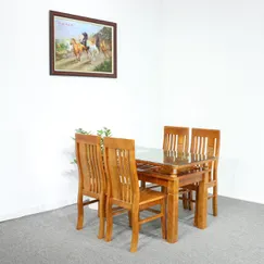 Bàn Ăn Gỗ Sồi 4 Ghế 2 Tầng Màu Cánh Gián Giá Rẻ Bàn Ăn Gỗ Sồi 4 Ghế 2 Tầng Màu Cánh Gián Giá Rẻ