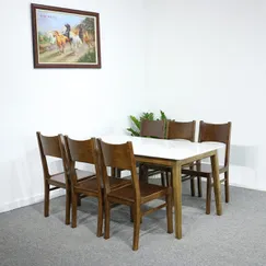Bộ Bàn Ghế Phòng Ăn Gỗ Sồi 6 Ghế Cao Cấp Màu Óc Chó Mặt Đá Trắng Bộ Bàn Ghế Phòng Ăn Gỗ Sồi 6 Ghế Cao Cấp Màu Óc Chó Mặt Đá Trắng