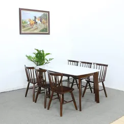 Bàn Ăn Mặt Đá Hoa Cương Chân Vát 6 Ghế Nan Gỗ Cao Su Bền Đẹp Hiện Đại Bàn Ăn Mặt Đá Hoa Cương Chân Vát 6 Ghế Nan Gỗ Cao Su Bền Đẹp Hiện Đại