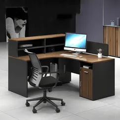 Bàn Gỗ Làm Việc Dành Cho Nhân Viên Kết Hợp Giá Sách Tiện Dụng 