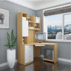 Bàn Làm Việc Góc Tường Gỗ Công Nghiệp Kèm Kệ Sách Hiện Đại   Bàn Làm Việc Góc Tường Gỗ Công Nghiệp Kèm Kệ Sách Hiện Đại