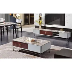 Bàn Sofa Phòng Khách Và Kệ Tivi Màu Nâu Phối Trắng Hiện Đại