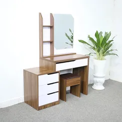 Bàn Trang Điểm Gỗ MDF Melamine  2 Tầng Màu Óc Chó Phối Trắng Hiện Đại Bàn Trang Điểm Gỗ MDF Melamine  2 Tầng Màu Óc Chó Phối Trắng Hiện Đại