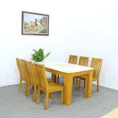 Bộ Bàn Ăn Nhập Khẩu Cao Cấp 6 Ghế Gỗ Xoan Mặt Đá Cẩm Thạch Màu Vàng Mờ Hiện Đại Bộ Bàn Ăn Nhập Khẩu Cao Cấp 6 Ghế Gỗ Xoan Mặt Đá Cẩm Thạch Màu Vàng Mờ Hiện Đại