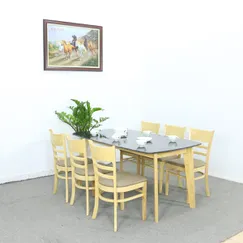 Bộ Bàn Ăn Cabin Mặt Đá Hoa Cương 6 Ghế Gỗ Cao Su Màu Vàng Đẹp Giá Rẻ Bộ Bàn Ăn Cabin Mặt Đá Hoa Cương 6 Ghế Gỗ Cao Su Màu Vàng Đẹp Giá Rẻ