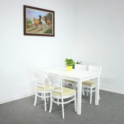 Bộ Bàn Ăn Cherry 4 Ghế Gỗ Màu Trắng Xuất Khẩu Bộ Bàn Ăn Cherry 4 Ghế Gỗ Màu Trắng Xuất Khẩu