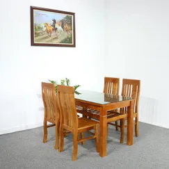 Bộ Bàn Ăn 2 Tầng Gỗ Sồi 4 Ghế Màu Cánh Gián Bộ Bàn Ăn 2 Tầng Gỗ Sồi 4 Ghế Màu Cánh Gián