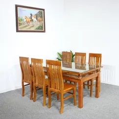 Bộ Bàn Ăn 2 Tầng 6 Ghế Gỗ Sồi Màu Cánh Gián Bộ Bàn Ăn 2 Tầng 6 Ghế Gỗ Sồi Màu Cánh Gián