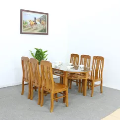 Bộ Bàn Ăn Oval 6 Ghế 2 Tầng Gỗ Sồi Màu Cánh Gián Bộ Bàn Ăn Oval 6 Ghế 2 Tầng Gỗ Sồi Màu Cánh Gián